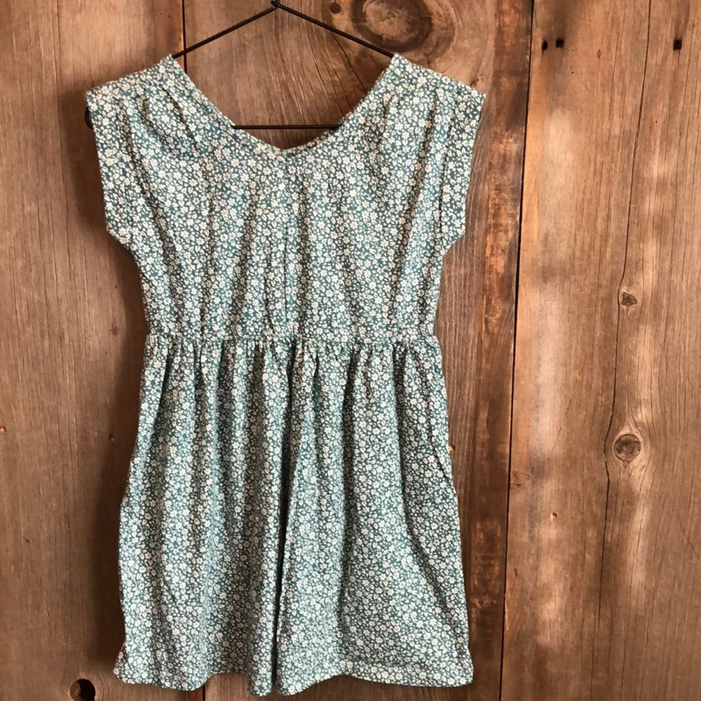 Gap Green Floral Babydoll Dress Large 10 Girls
